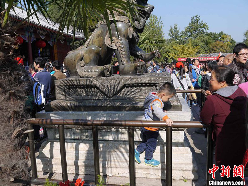 10月26日上午10點多，北京香山路賞紅客摩肩接踵