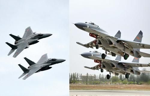 29日，中國(guó)空軍查證了進(jìn)入東海防空識(shí)別區(qū)的美日軍機(jī)，左圖為進(jìn)入防空識(shí)別區(qū)的日本F-15戰(zhàn)機(jī)(資料圖)，右圖為當(dāng)天起飛的中國(guó)殲-11飛機(jī)(資料圖)。
