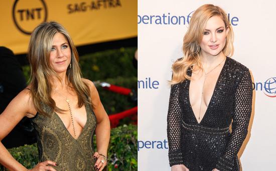 Jennifer Aniston & Kate Hudson出席重要場合也穿低胸裝。（圖片來源：臺(tái)灣東森新聞云）