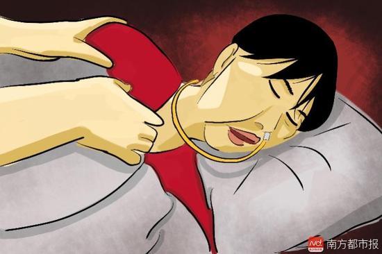 妻子張津華再?zèng)]能醒來，這個(gè)正處盛年、愛美又能干的女人變?yōu)榱酥参锶?，在床上一躺九年，容顏已枯朽。（畫作者：羅逸爵）