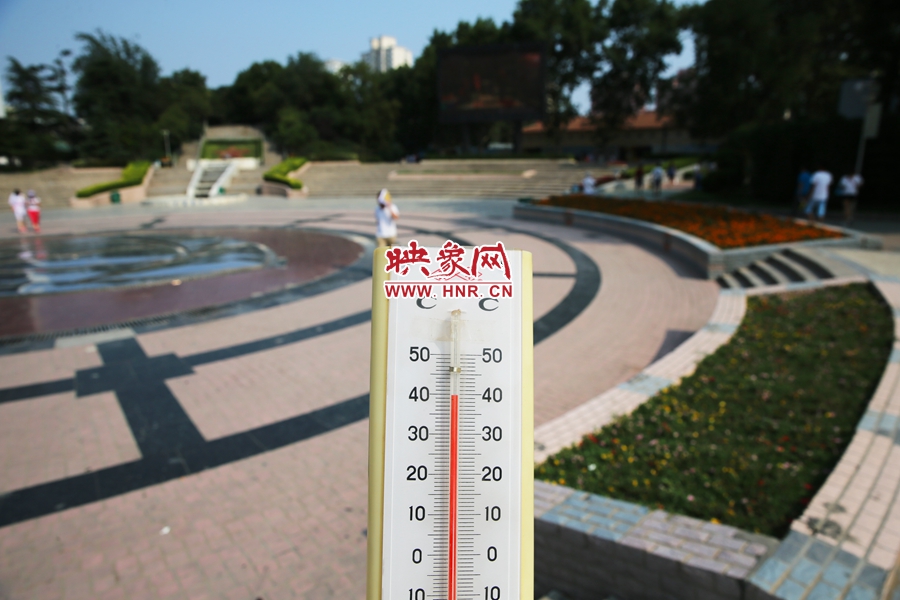 7月8日下午，紫荊山公園氣溫為39度（溫度計(jì)懸空測(cè)量），相比人防納涼處高14度。