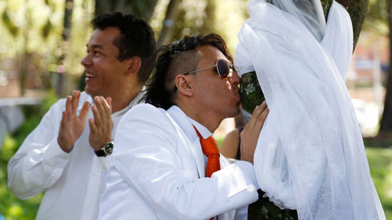 哥倫比亞一男子與樹結(jié)婚 倡導環(huán)境保護(組圖)