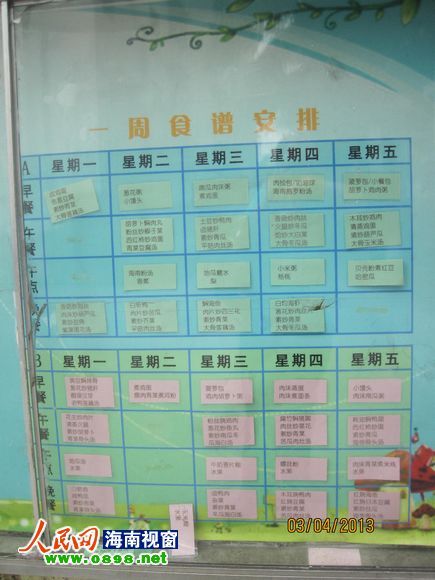 幼兒園公布的食譜，但家長稱并未真正執(zhí)行